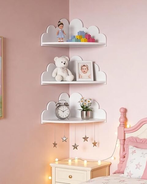 3-Cloud-Shaped Wall Mounted Shelves for Kids | Wooden Floating Book & Toy Display Rack