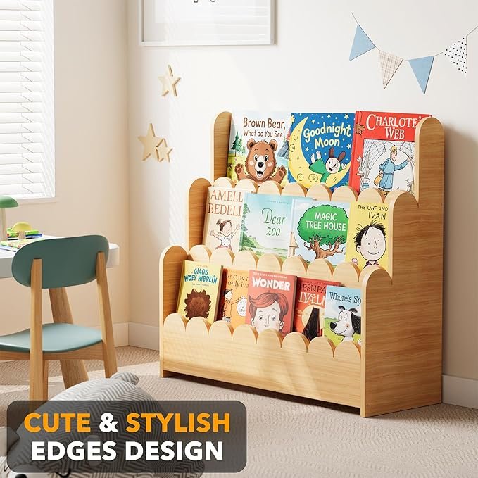 3-Tier Wooden Kids Book Display Shelf - Image 3