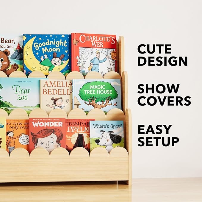 3-Tier Wooden Kids Book Display Shelf - Image 2