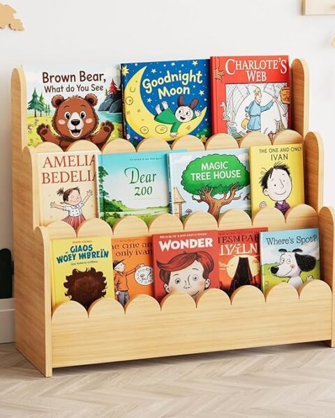 3-Tier Wooden Kids Book Display Shelf