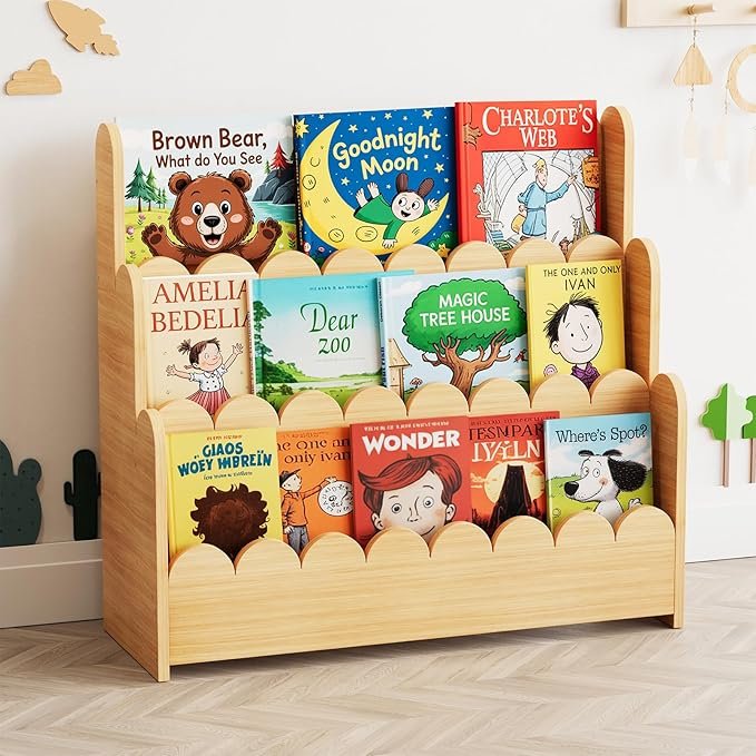 3-Tier Wooden Kids Book Display Shelf