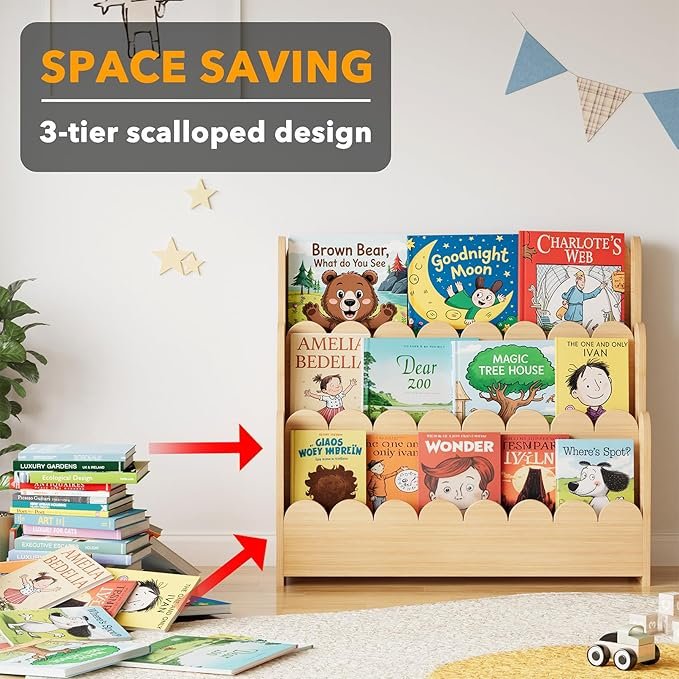 3-Tier Wooden Kids Book Display Shelf - Image 5