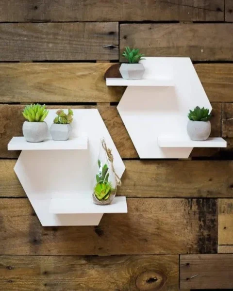 Pack of 2 Floating 3D Wall Shelves | Modern Zigzag Display Shelves