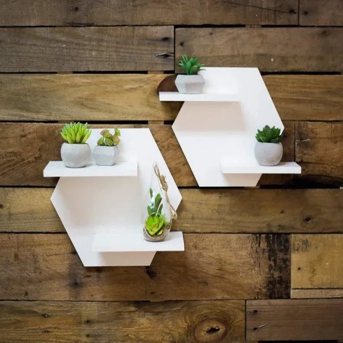 Pack of 2 Floating 3D Wall Shelves | Modern Zigzag Display Shelves