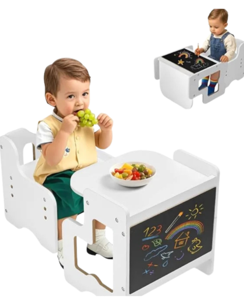 Kids Study Table & Chair Set with Blackboard | Wooden Activity Desk for Children