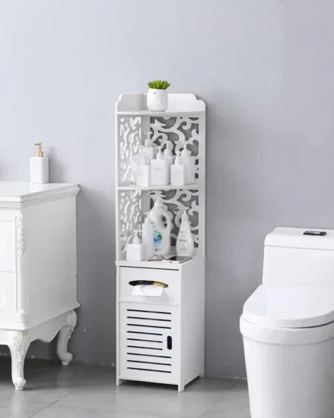 Glossy Pattern Bathroom Rack | Wall Mounted MDF Bathroom Storage Shelf | Organizer Rack