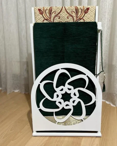 Metal Prayer Mat Stand with Floral Design | Islamic Janamaz Holder & Storage Rack