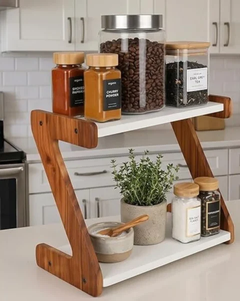2-Tier MDF & Wooden Kitchen Counter Organizer Rack