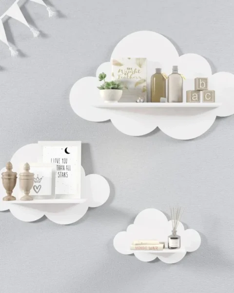 Ordic Cloud Floating Wall Shelves (Pack of 3) | Decorative Wall Display Rack