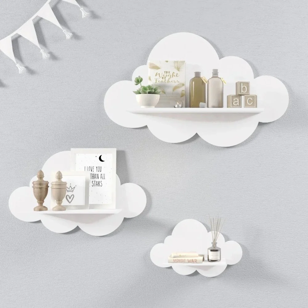 Ordic Cloud Floating Wall Shelves (Pack of 3) | Decorative Wall Display Rack