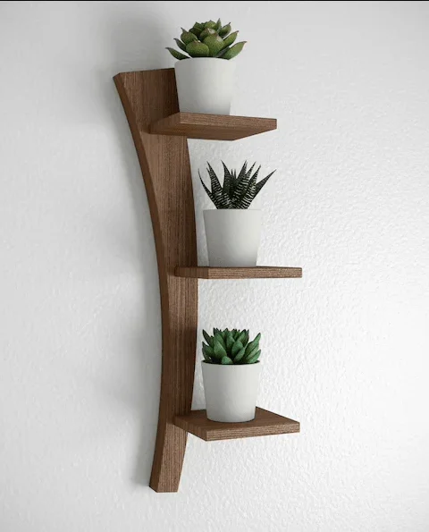Wooden Wall-Mounted Plant Shelf – 3-Tier Decorative Display Organizer