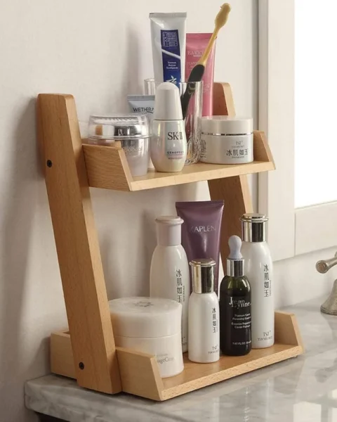 Wooden 2-Tier Makeup Organizer | Countertop Storage Rack